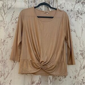 Lavish Tan Twist Front Blouse